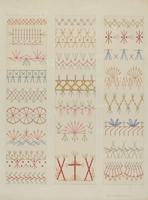 Crazy Quilt Stitches, c. 1937. Creator: William Kieckhofel.
