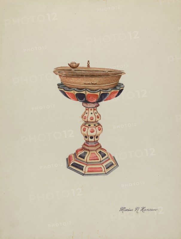 Baptismal Font & Stand, c. 1939. Creator: Marius Hansen.