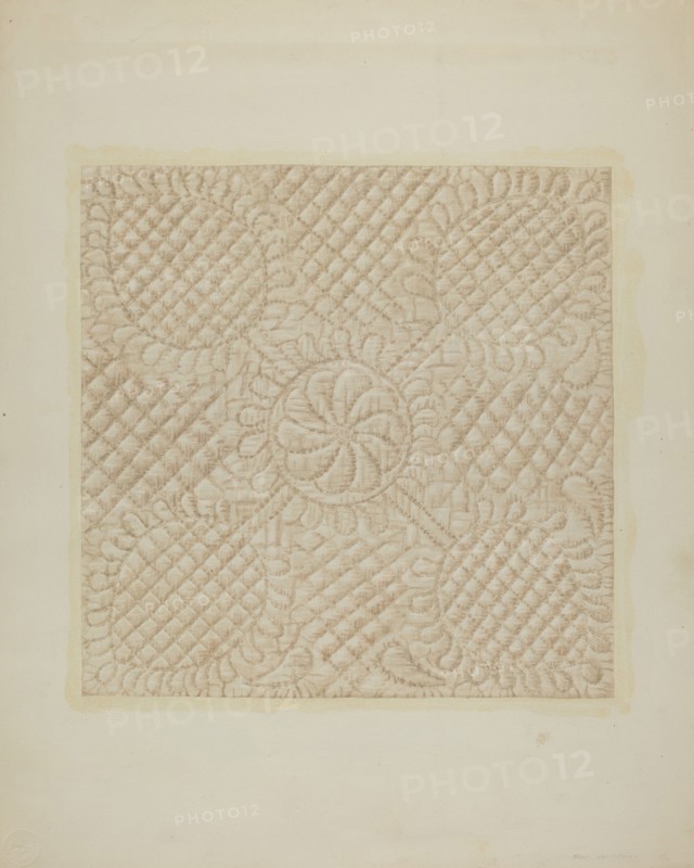 Detail of Quilt - Tulip Pattern, c. 1939. Creator: Fred Hassebrock.