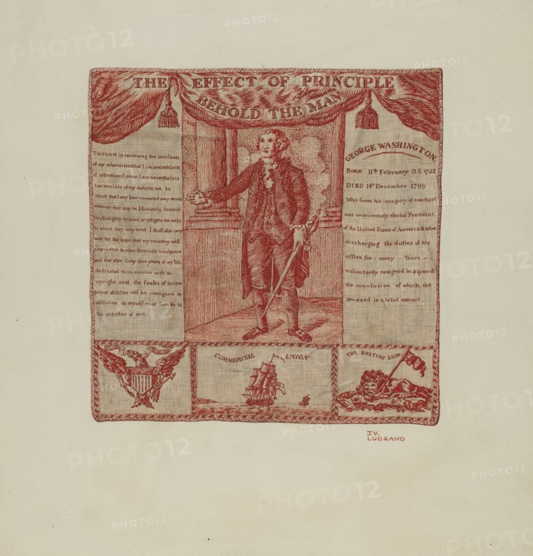 Printed Textile of George Washington, c. 1939. Creator: Joseph Lubrano.