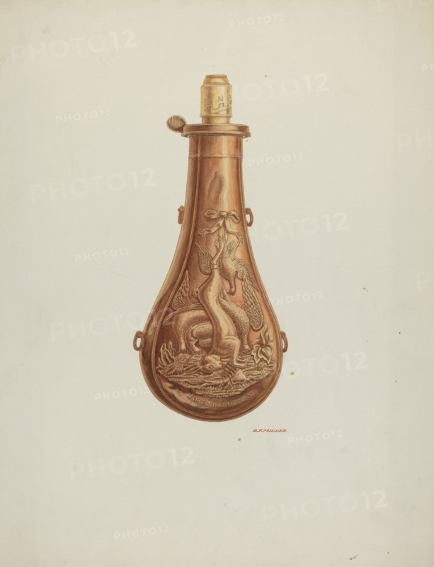 Powder Flask, c. 1939. Creator: Randolph F Miller.