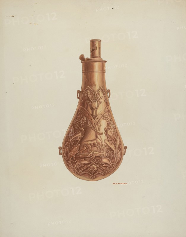 Powder Flask, c. 1940. Creator: Randolph F Miller.