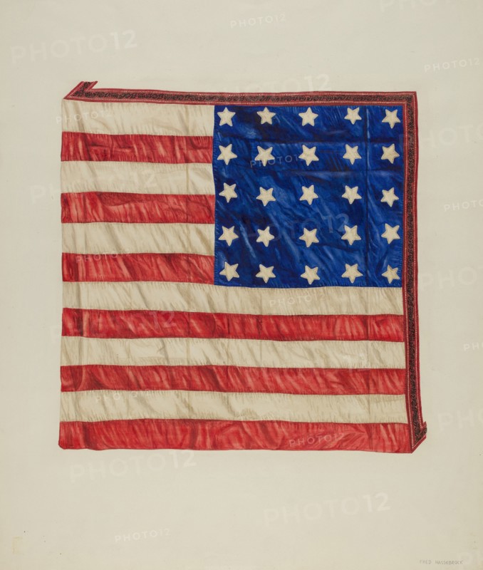 Quilt - Top Star and Flag Design, c. 1941. Creator: Fred Hassebrock.
