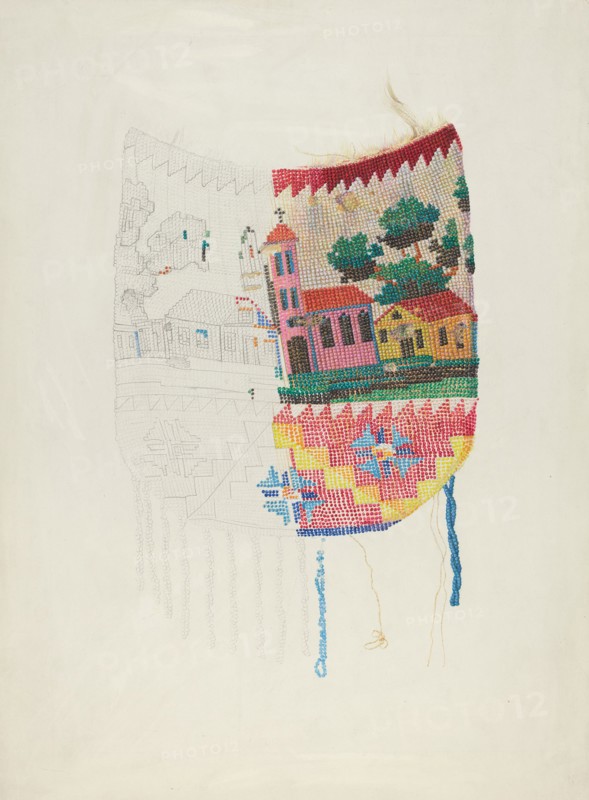 Beadwork on Purse (Tech. demonstration), 1935/1942. Creator: Harriette Gale.