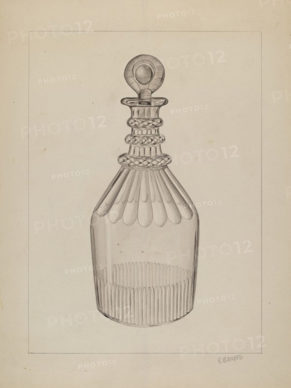 Clear Glass Decanter, c. 1937. Creator: Raymond Manupelli.