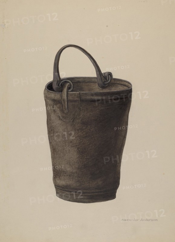 Leather Water Bucket, c. 1938. Creator: Alexander Anderson.