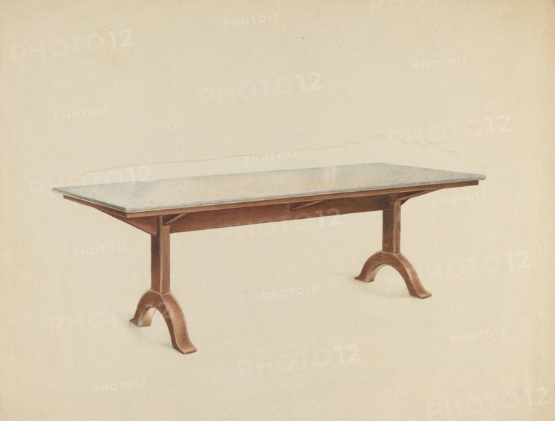 Shaker Dining Table with Marble Top, c. 1953. Creator: John W Kelleher.