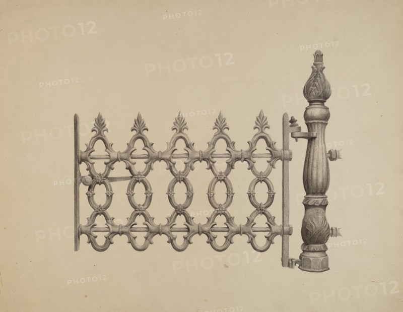 Gate and Gatepost, c. 1940. Creator: Jerome Hoxie.
