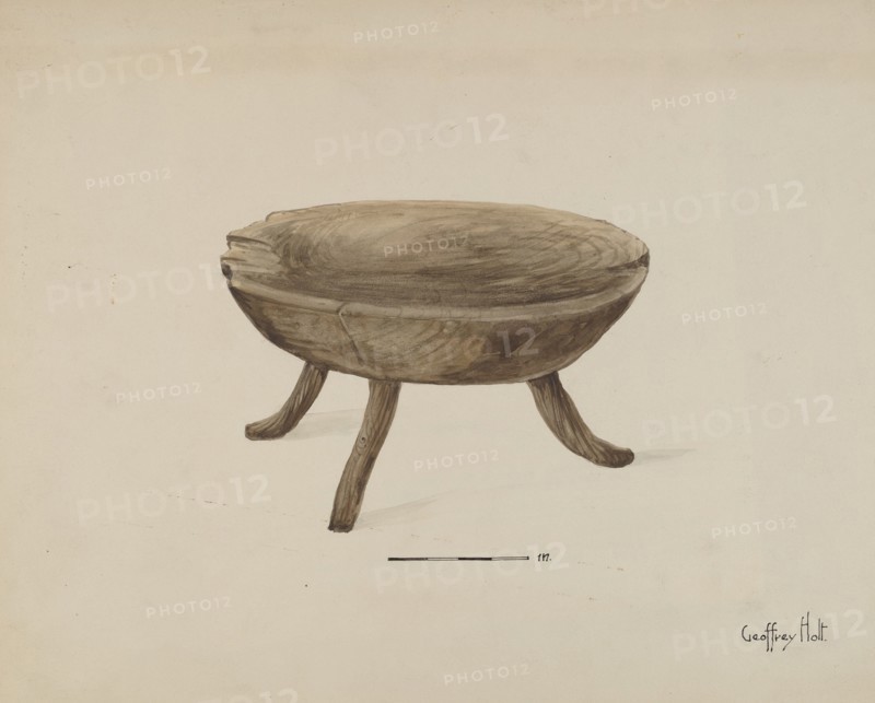 Old Wood Stool, 1936. Creator: Geoffrey Holt.