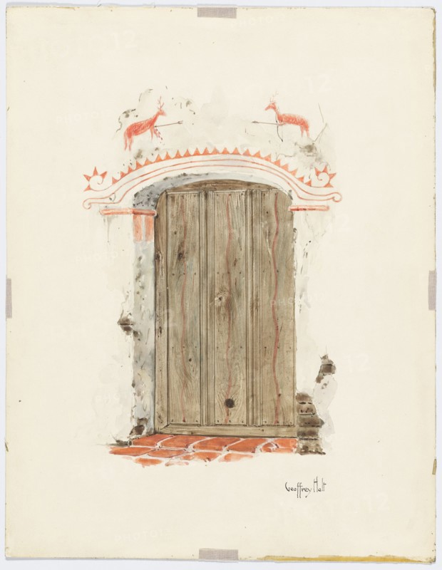 Restoration Drawing: Facade of Mission House, 1937. Creator: Geoffrey Holt.