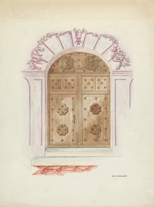 Doorway and Wall Painting, 1937. Creator: Randolph F Miller.