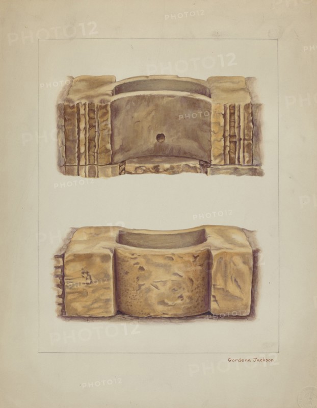 Carved Stone Wash Basin at Carmel Mission, 1938. Creator: Gordena Jackson.