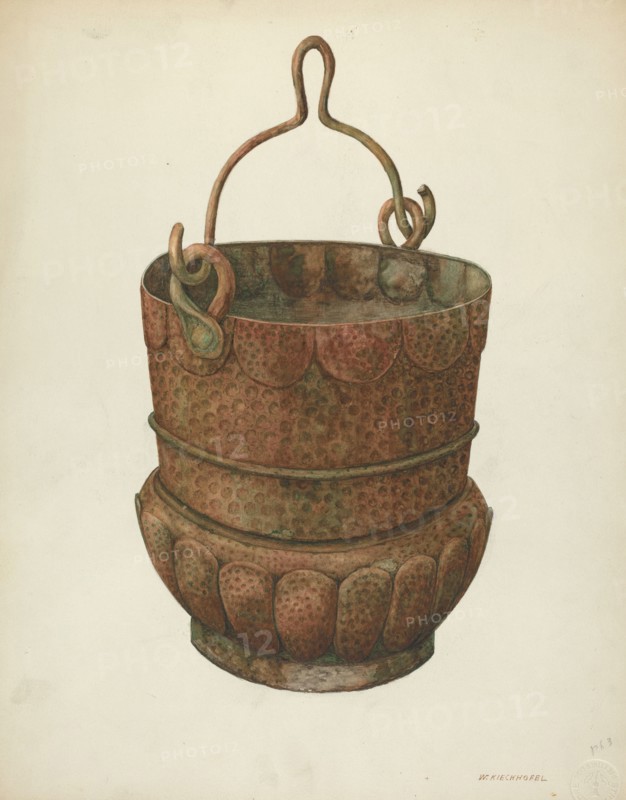 Hammered-Copper Bucket, 1938. Creator: William Kieckhofel.
