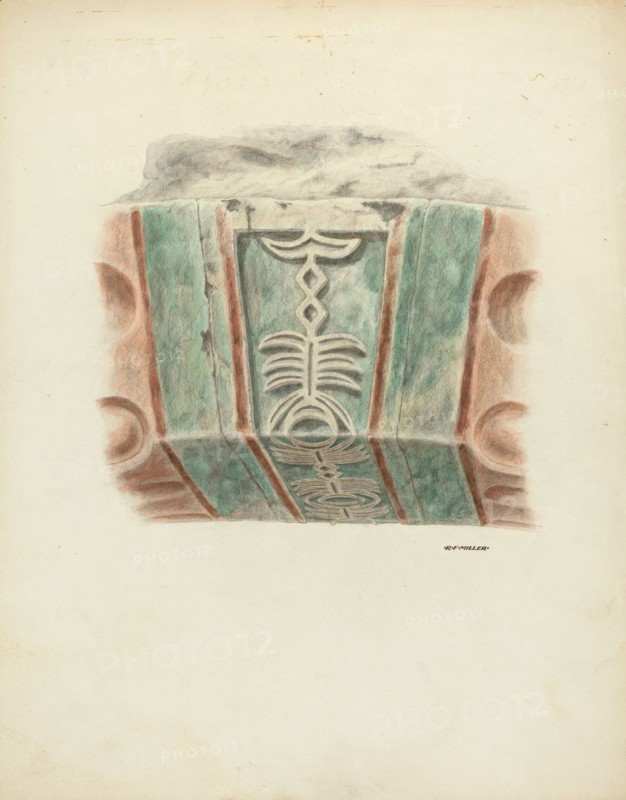 Carved and Painted Keystone, 1939. Creator: Randolph F Miller.