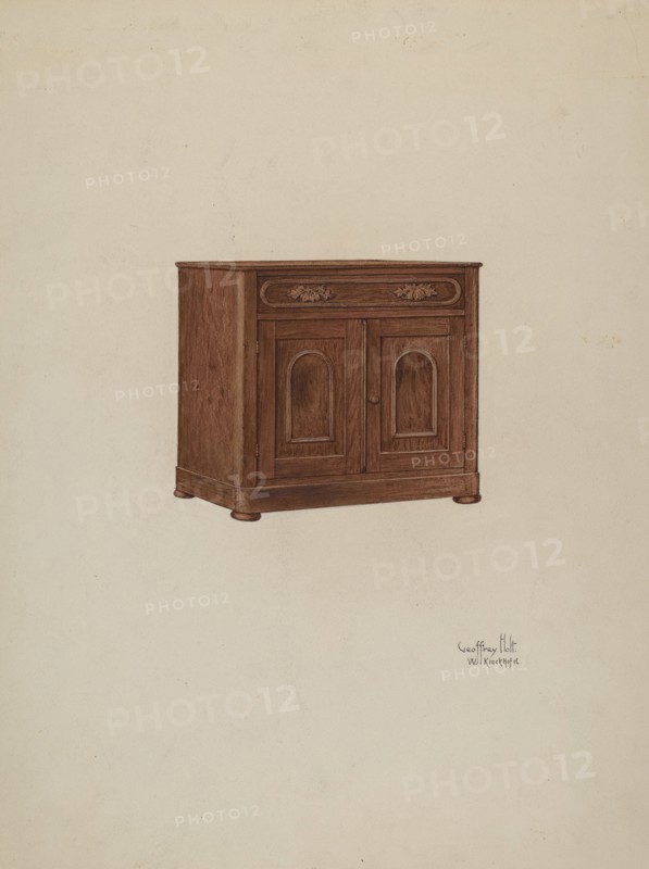 Wash Cabinet, with Marble Top and Semi-back, 1937/1940. Creators: Geoffrey Holt, William Kieckhofel.