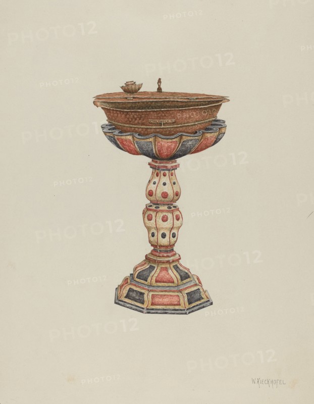 Baptismal Font and Stand, c. 1939. Creator: William Kieckhofel.