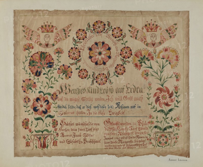 Pa. German Birth Certificate, c. 1940. Creator: Albert J. Levone.