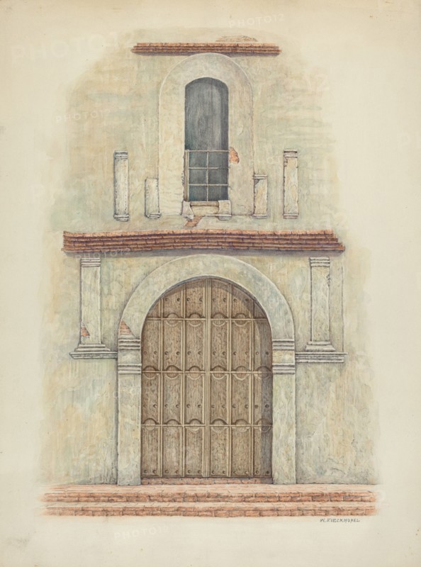 Arched Doorway Mission San Diego, c. 1942. Creator: William Kieckhofel.