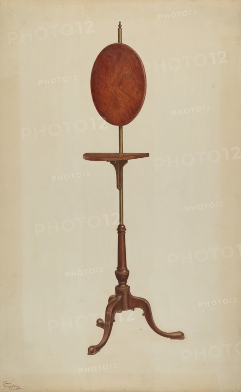 Pole Screen and Candlestand, 1940. Creator: Rolland Livingstone.