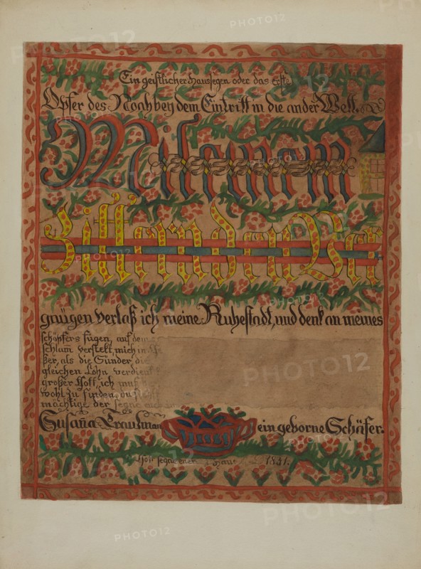Pa. German Death Certificate, c. 1937. Creator: Albert J. Levone.