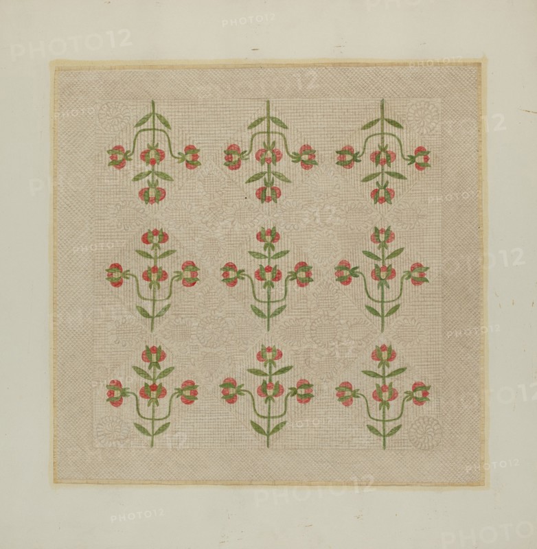 Quilt - Tulip Pattern, c. 1939. Creator: Fred Hassebrock.