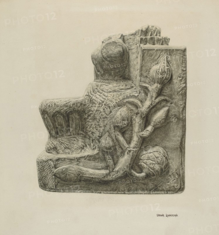 Small Stone Fountain, c. 1942. Creator: Ursula Lauderdale.