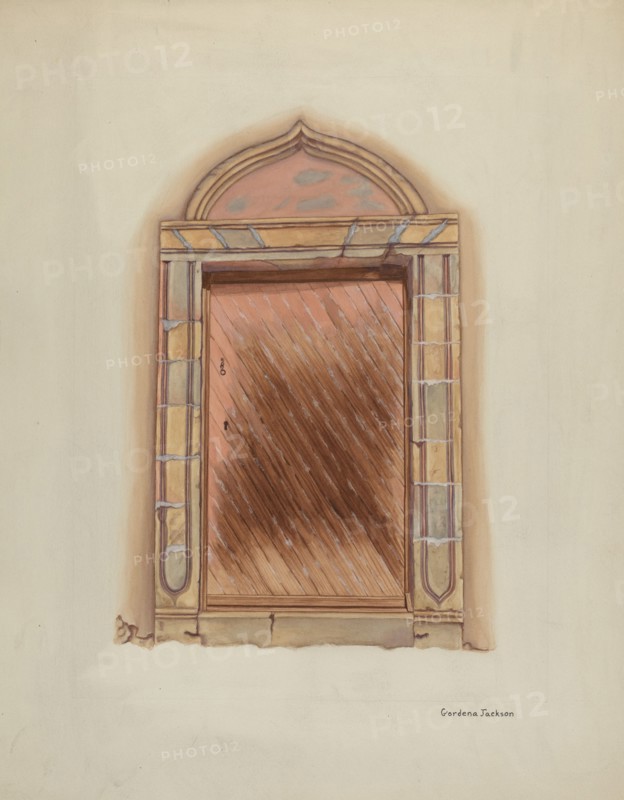 Carved Stone Doorway, Mission San Carlos Borromeo, 1938. Creator: Gordena Jackson.