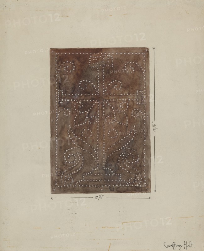 Pierced Metal Screen from Confessional, c. 1936. Creator: Geoffrey Holt.