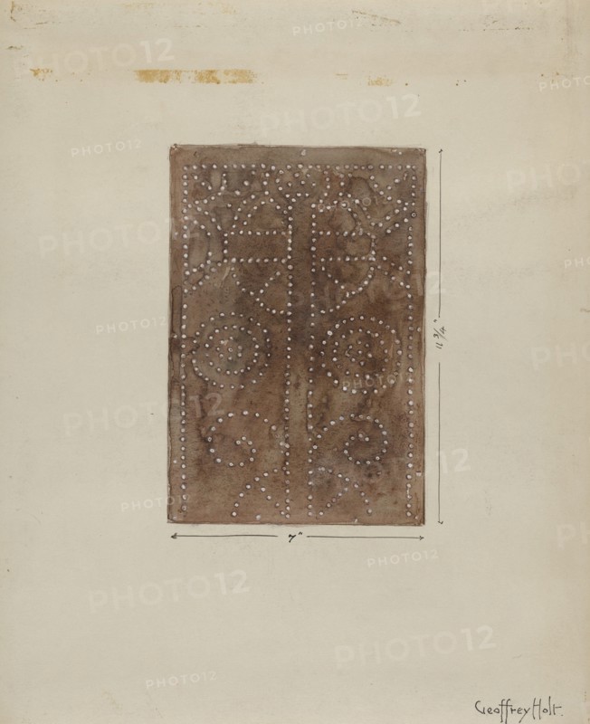 Pierced Metal Screen Inside Confessional, c. 1936. Creator: Geoffrey Holt.