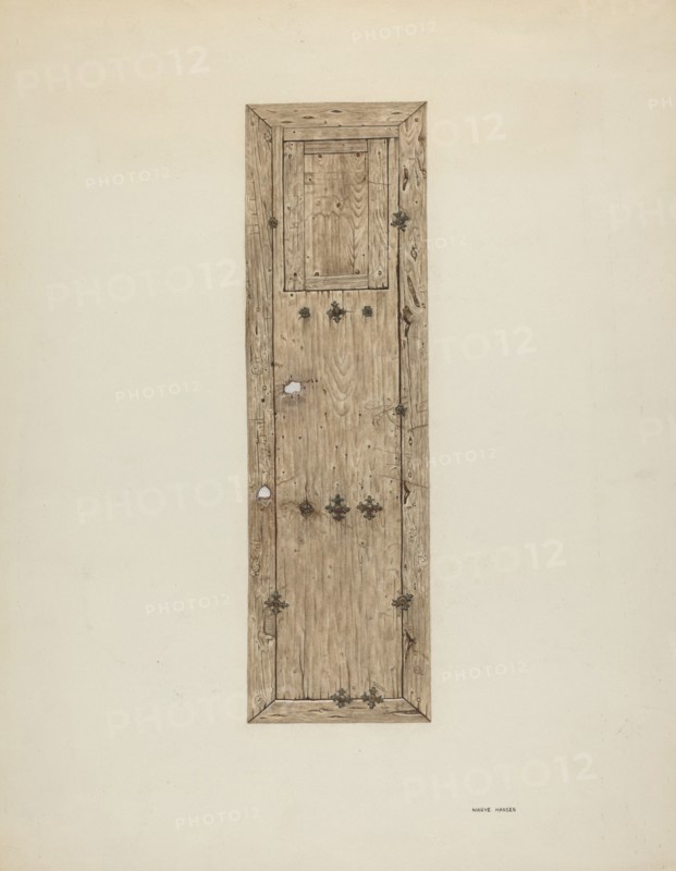 Copper-studded Door (One of a Pair), c. 1939. Creator: Mary Hansen.