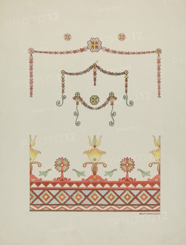 Wall Decorations (Drawing Made from a Restoration), 1936. Creator: Randolph F Miller.