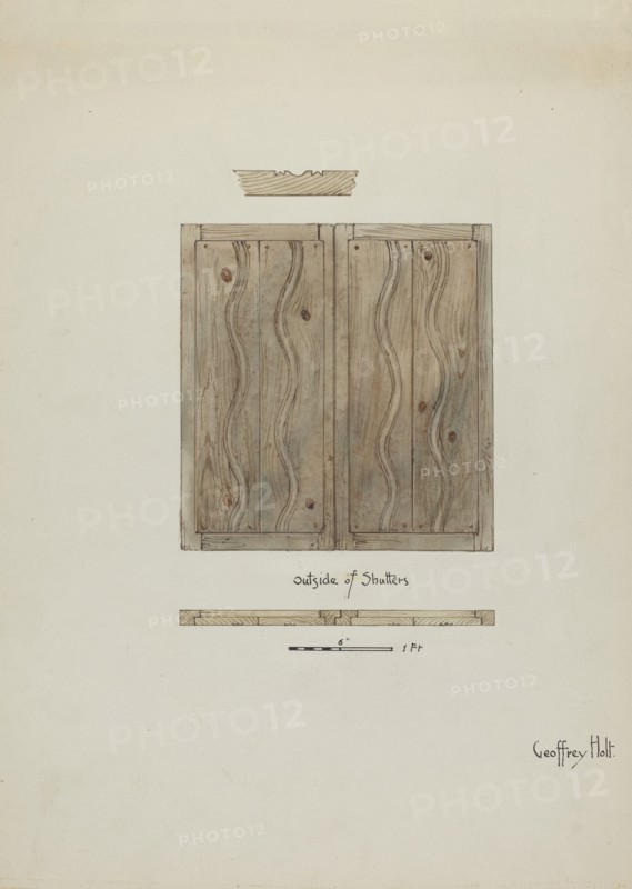 Original Wooden Shutters from Monastery, 1937. Creator: Geoffrey Holt.