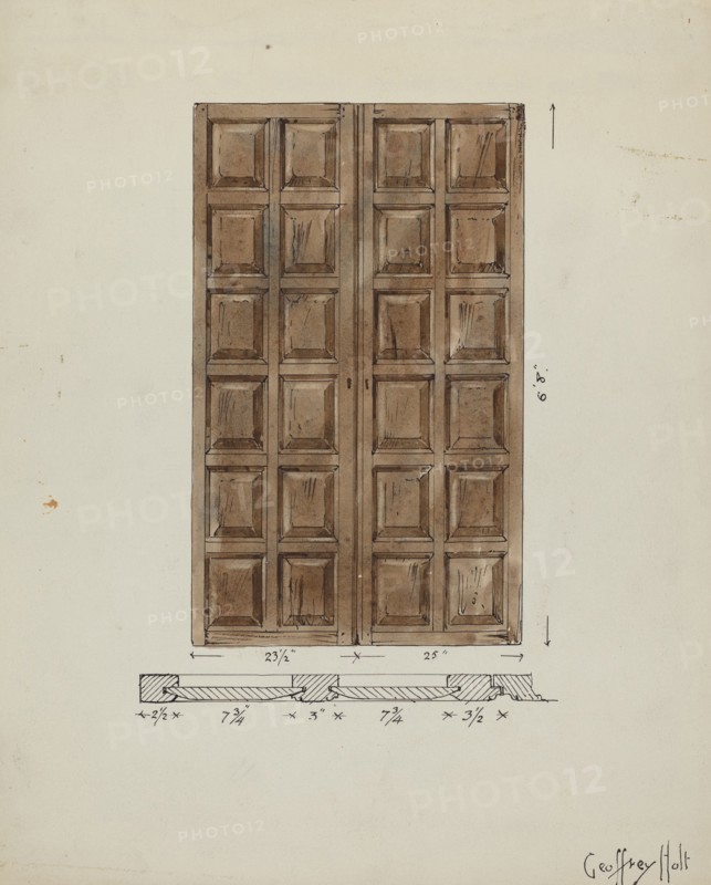 Old Paneled Doors: Main Entrance to Monastery, c. 1936. Creator: Geoffrey Holt.