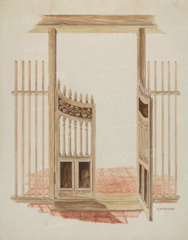 Ornamental Gate to Nave of Church, c. 1936. Creator: Randolph F Miller.