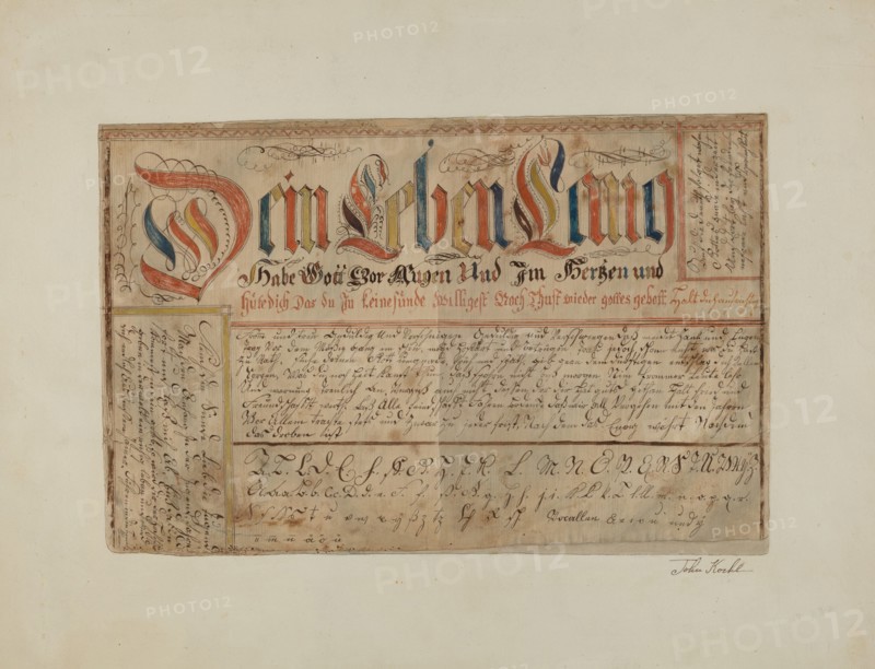 Fractur (Illuminated Writing), c. 1937. Creator:  John Koehl.