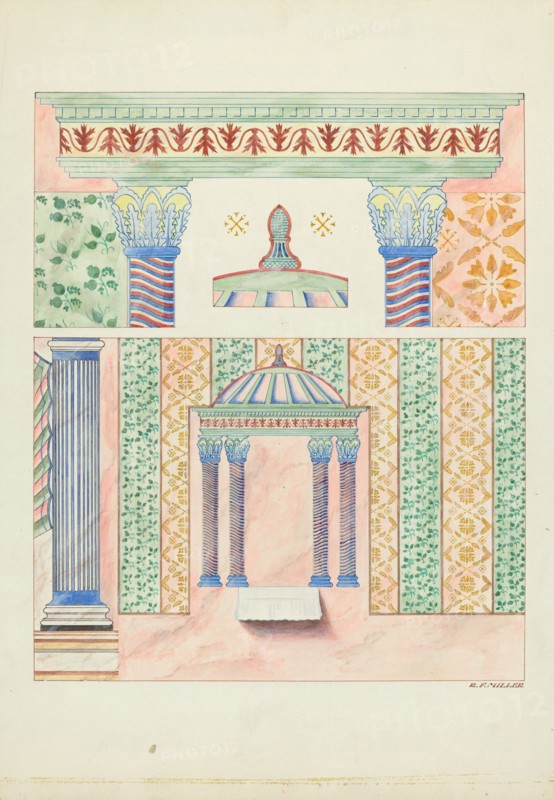 Details of Wall Paintings, Side Wall of Sanctuary, 1935/1939. Creator: Randolph F Miller.