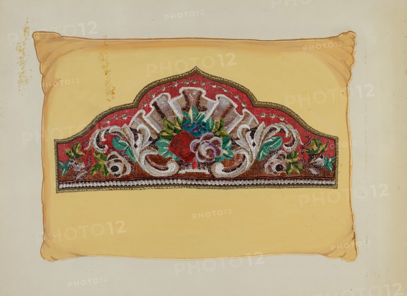 Embroidery on Pillow, c. 1936. Creator: Florence Huston.