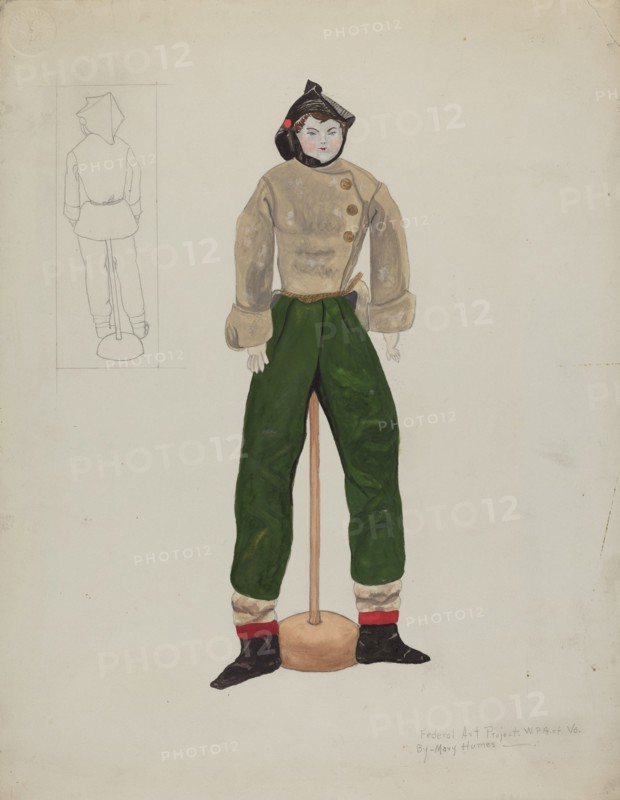Doll and Costume, c. 1936. Creator: Mary E Humes.