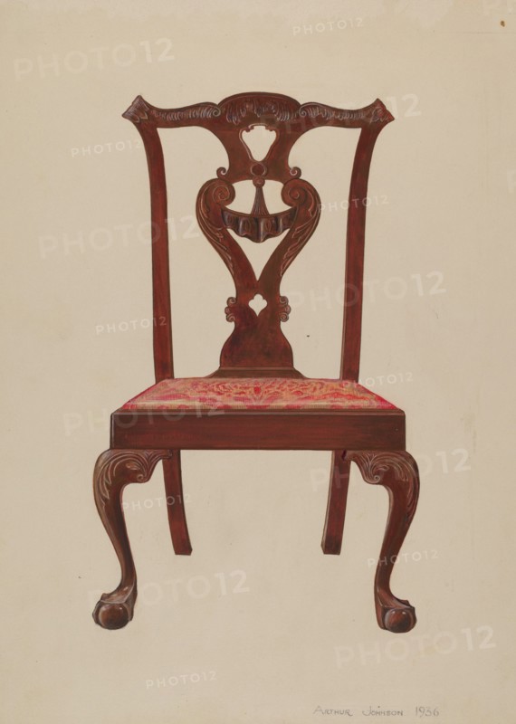 Chippendale Mahogany Side Chair, 1936. Creator: Arthur Johnson.