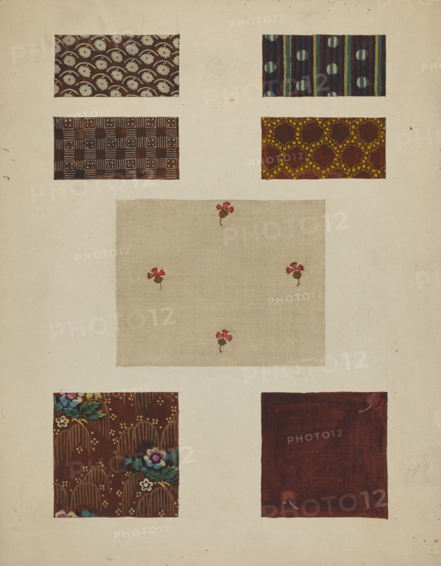 Materials from Patchwork Bedspread, c. 1936. Creator: Frances Lichten.