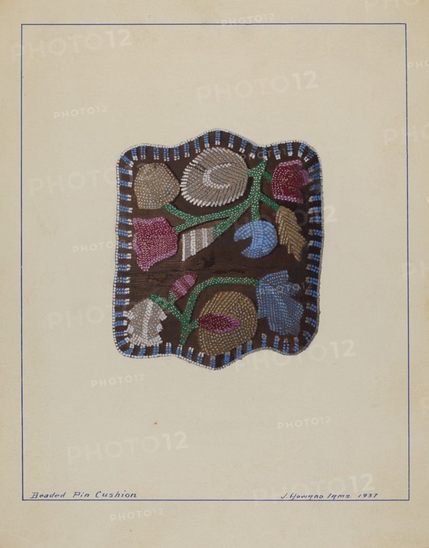 Beaded Pin Cushion, 1937. Creator: J. Howard Iams.