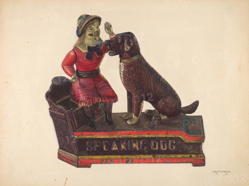 Toy: Speaking Dog Bank, c. 1937. Creator: Chris Makrenos.