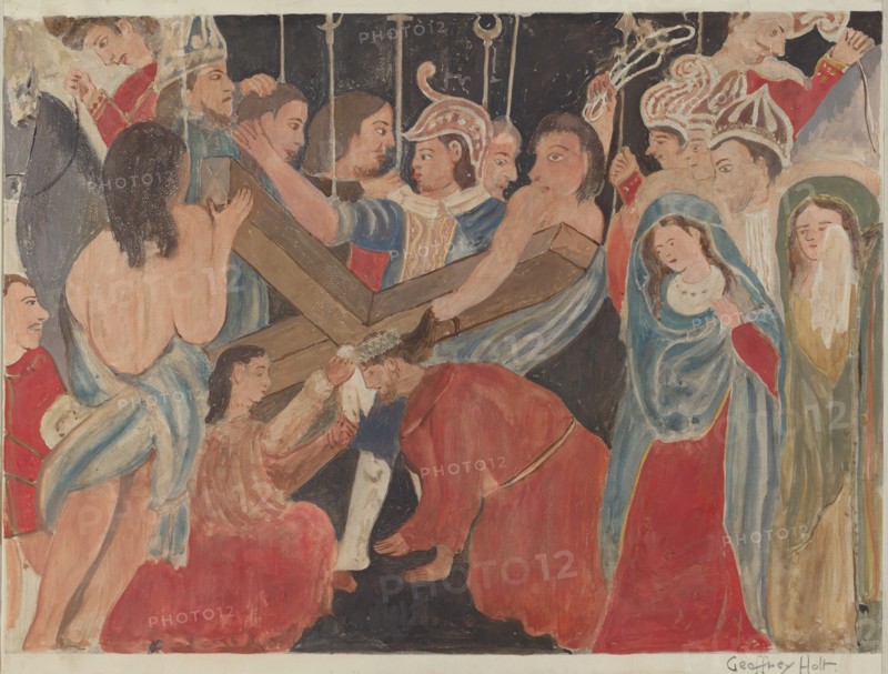 Station of the Cross No. 6: "Veronica RendersService to Jesus", c. 1936. Creator: Geoffrey Holt.