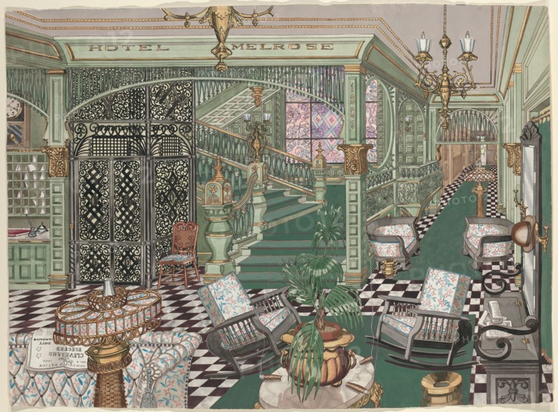 Melrose Hotel Lobby, 1880, c. 1947. Creator: Perkins Harnly.