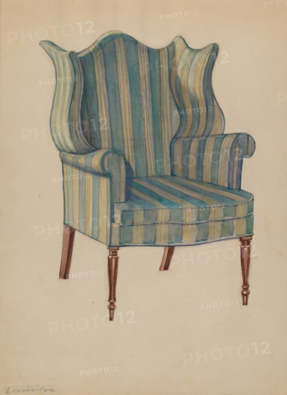 Chair, Wing, Turned Front Legs, c. 1936. Creator: George Loughridge.