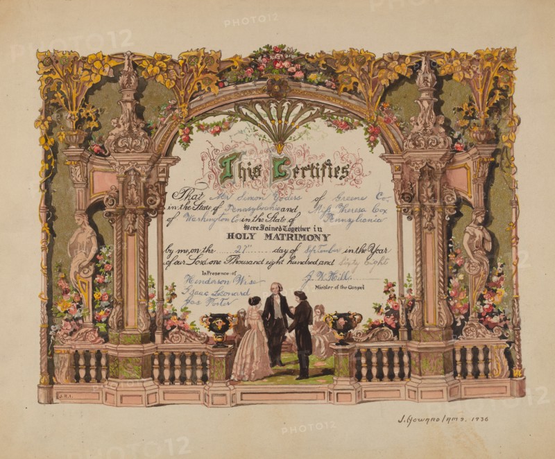 Marriage Certificate, 1936. Creator: J. Howard Iams.
