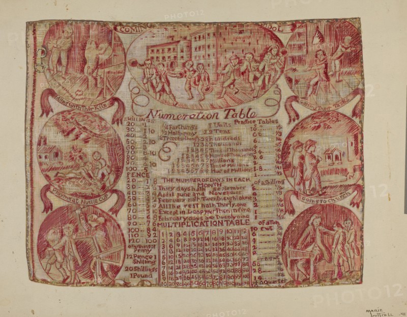 Cloth with Numeration Table, 1941. Creator: Marie Lutrell.
