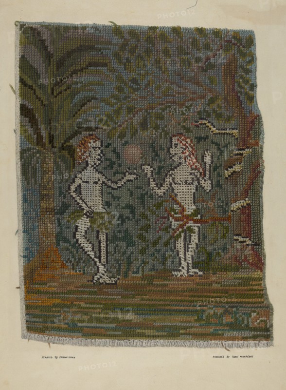 Adam & Eve Embroidered Picture, c. 1941. Creator: Frank Gray.