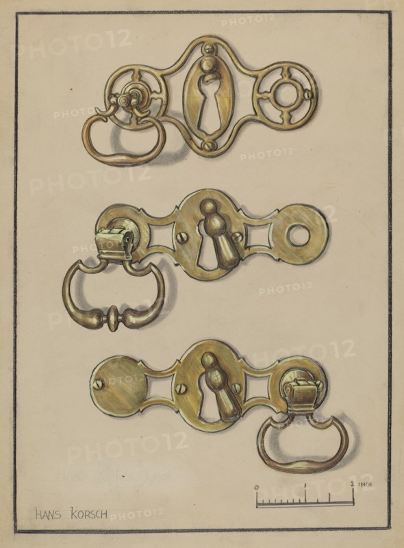 Three Door Handles, c. 1936. Creator: Hans Korsch.