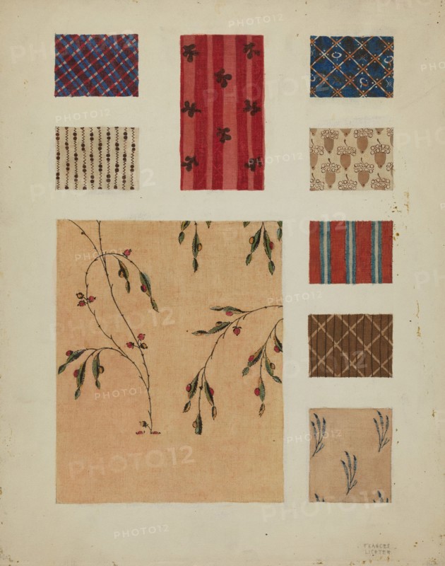Materials from Patchwork Bedspread, c. 1936. Creator: Frances Lichten.
